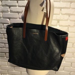 Fossil Black and Brown Leather Tote Bag